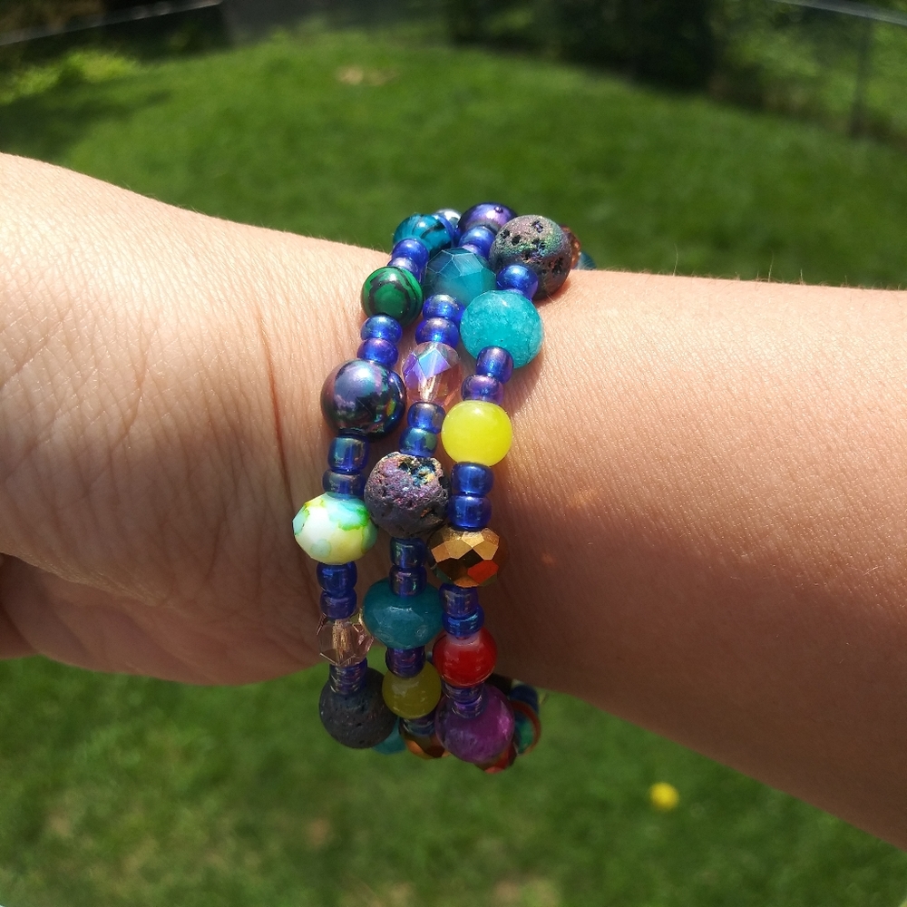NEW Jasper Lava Stone Blue Opal Bracelet Gemstone Unique Gift Festival Handmade - Picture 16 of 16